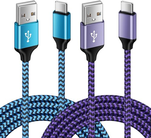 USB C Charger Cable, 2 Pack 6FT+3FT Type C Charger Cable Fast Charging, USB A to USB C Braided Cables for Samsung Galaxy S25 S24 A56 A55 A35 A34 A16 A15 Note 20 iPhone 16 15 Pro Max Plus,Google