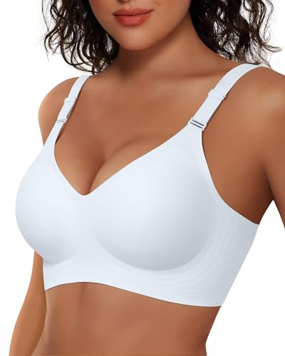 Vertvie Wireless Push Up Bras for Women Non Wired Seamless Full Coverage Bra Soft Support Comfort Everyday Bra Regular and Plus Size (White,XL)