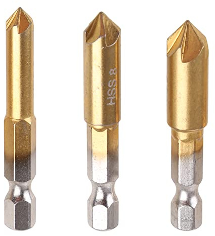 Kegelsenker-Bohrer-Set, 3-teilig, 1/4-Zoll-Schaft, HSS, 5 Nuten, Kegelsenker, 90-Grad-Zentrierwerkzeug-Sets für Holz, schnell