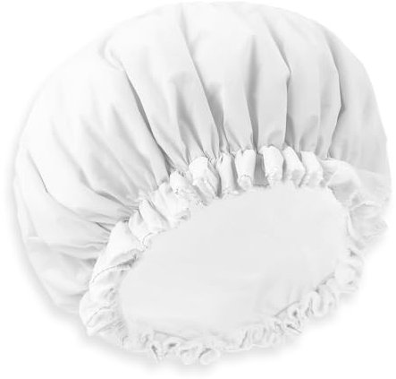 JIYIN Reusable Shower Caps for Women, Terry Cloth Lined Shower Cap Double Layer Reusable Bath Cap Waterproof Elastic Band Hair Cap for All Hair Lengths for Women Spa Home Salon Use(White)