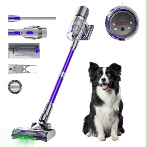 EUARY Aspirapolvere Senza Fili 40Kpa&450W, 50Mins Scopa Elettrica Senza Aspirapolvere Senza Fili Potente, 11 Stadi Filtrati OLED Smart Anti-Avvolgimento, per Peli Animali/Pavimenti/Tappe