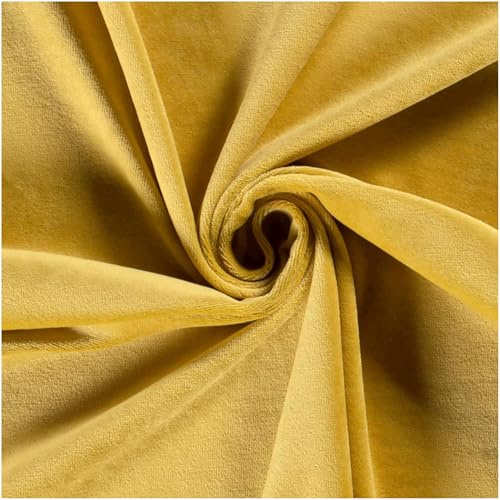 Nicky-Stoff Velour Nicky uni Zuschnitt ab 50 x 150cm Velourstoff Baumwolle Farbwahl, Farbe:134 - senfgelb