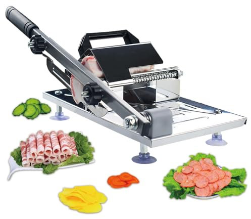 ArbaroClara Manual Frozen Meat Slicer, Home Kitchen Stainless Steel Cutter Machine, to Cut Beef Roll, Bacon Mutton Luncheon Spam, For Home Cooking Hot Pot Shabu BBQ, 17cm Blade