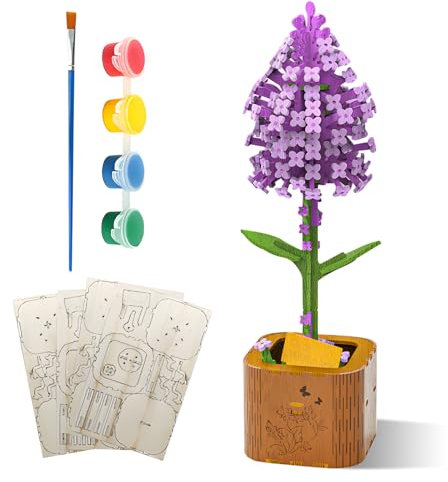 3D Puzzle DIY Wooden Flower - Craft Kits for Adults Artificial Flowers Model Kits to be Assembled Eternal Flowers Romantic Gift for Her Women Mom Valentine Toy Gift Kit Home Décor