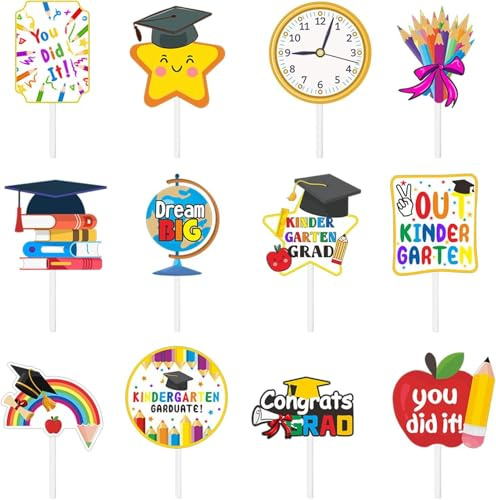 12-teilige Glitzer 2025 Graduation Cupcake Toppers, Cupcake-Topper zum Schulabschluss, Glitter Abschluss Deko Tortendeko, Bachelor Hut Deko, Kuchendeko Cupcake Graduation Deko, Kuchentopper