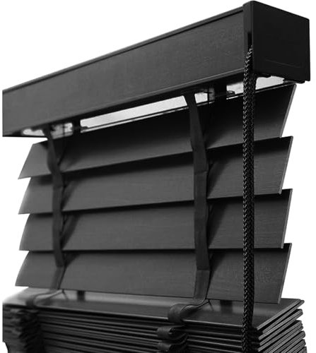 Bambusrollo Holzjalousien, 50mm Lamellen Holz Jalousien, Blackout Echtholz Jalousette Sonnenschutz/Sichtschutz Für Fenster Bad Küche, W 30 45 60 75 90 115 130 145 160cm Anpassbare Jalousie(Schwarz)
