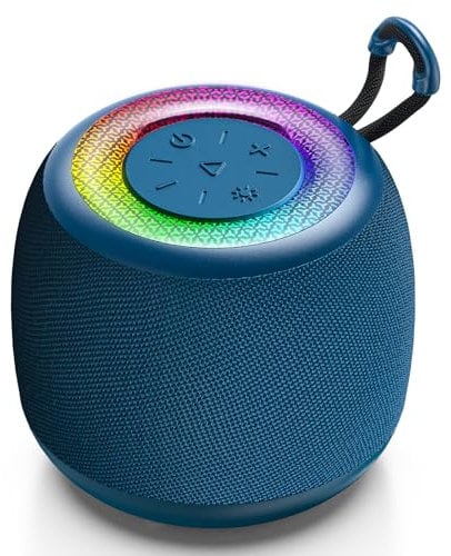 Tisco Altavoz Bluetooth Portátil Mini, Altavoz Inalámbrico con Bluetooth 5.3, 24H de Autonomía, Sonido Envolvente 360°, Impermeable, Luces RGB, Compatible con TWS/SD, para Fiestas y Exteriores (Azul)