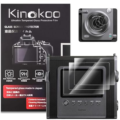kinokoo Displayschutzfolie für instax Wide EVO Kamera, 0.25mm 9H Härte Gehärtetes Temperglas Film/Schutzfolie für Fujifilm Wide EVO mit Soft PET Objektiv Film Anti-Kratzer, Blasenfrei (3+3 Pack)