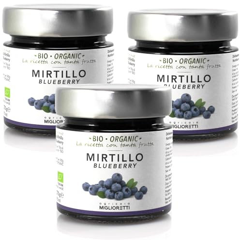 Agricola Miglioretti Confettura di Mirtilli Biologica 3x270g – Ideale per Colazione e Dolci con Mirtilli Freschi e Zucchero di Canna, Senza Conservanti, Naturale e Genuina