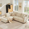 Merax Ecksofa Modulares 5-Sitzer Sofa mit multifunktionalem Fußhocker (L/U-Form), Atmungsaktive Baumwolle-Leinen-Kombi, Modernes Vertikalstreifen-Design Premium Komfort, Raumsparend & Wandelbar, Beige