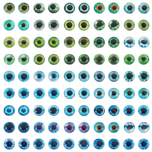 AHANDMAKER 100 Stück Glasaugen Cabochons 8mm Gemischte Stilaugen Flache Rückseite Gewölbte Cabochons Halbrund Mit Bösem Blickmuster Für Kunstrequisiten Kamee Anhänger Schmuckherstellung