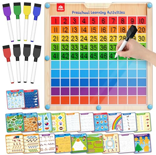 Coogam Handwriting Hundred Board Wooden Math Manipulative 1-100 Number Toys | Montessori Toys,Alphabet Writing Practice for Preschool Educational Activity, Fine Motor Learning Game for Kids Age 3-8