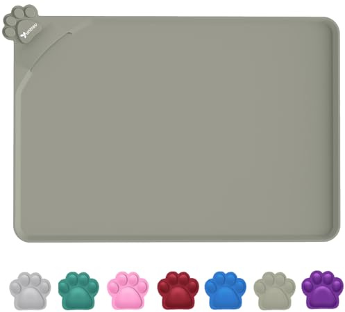 wasserdichte Napfunterlage für Hunde und Katzen, 48x30cm (BEIGE) | Silikonmatte, rutschfeste Tierfuttermatte, wasserdichte Hunde- und Katzenplatzmatten mit erhöhten Rändern