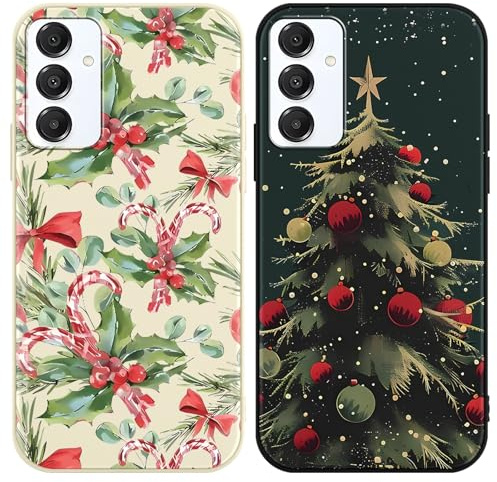 Foonary 2 Pièces Noël Coque pour Samsung Galaxy A16 5G 6,5, Aesthetic Christmas Arbre de Noël Motif Design Cadeau Femme Étui, Silicone Housse Protection Antichoc Case Bumper Cover pour Samsung A16,05