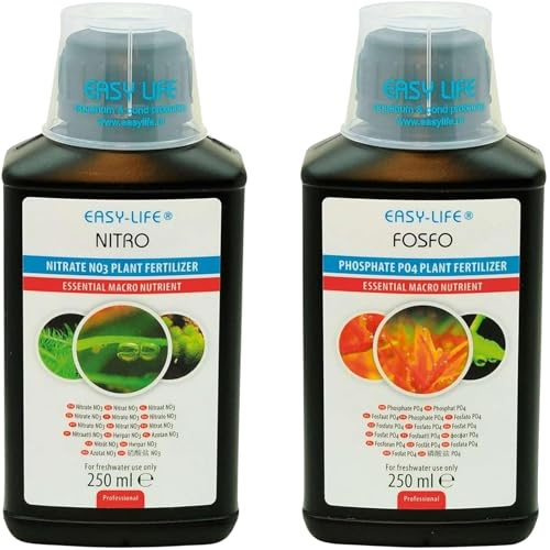 Easy Life Nitro & Fosfo 2er Pack – 2X 250 ml Flüssiger Phosphat-Dünger für Aquarium-Pflanzen, unterstützt gesundes Wachstum, kräftige Blätter, einfache Anwendung, sicher für Fische
