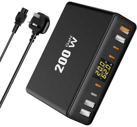 USB C Charger with Digital Display 8-Port PD QC Fast Charging USB Charger Station with Real-Time Power Monitoring Charging Hub for Phone,Samsung, iPad,