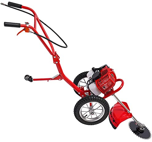 Benzin Freischneider Motorsense mit 2-Takt-Motor, Motor Fräse Handgerät Gartenmaschine Rad Antrieb 1.8 kW 49 cc 0.95 l Kraftstofftank für Garten Obstgarten Gemüsefeld