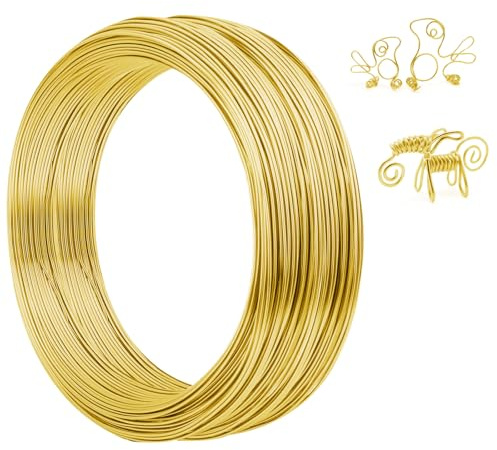 AUAUY 1mm Filo Alluminio, Artigianale Filos di Alluminio, 50M, Oro | Flessibile e Modellabile, Per Creazione di Gioielli, L'imballaggio, L'artigianato Della Scultura