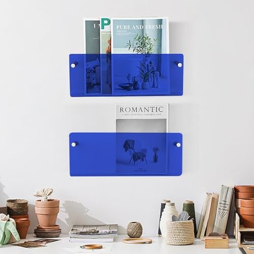 Gwezmxs Acryl Wand Bücher Regal, Modernes Zeitungsständer, Blau, 40x15cm, 2er-Pack