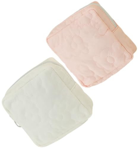 Tofficu Lot de 2 Pochettes Menstruelles Coloris Rose et Crème, Pochette Portable pour Serviettes Hygiéniques Fermeture Éclair, Petite Trousse de Rangement pour Produits Féminins, Usage