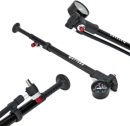 ATTABO SP.1 Bomba amortiguadora 300 PSI - Bomba compacta para Bicicleta de suspensión y Amortiguador, Carcasa de Aluminio, manómetro con PSI y Bar, válvula de Descarga de presión, Presta/Schrader