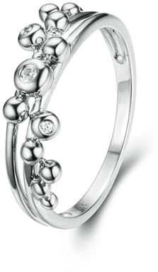 Gualiy Diamantring Weißgold 750 Gold, 18 Karat Gold Perlen mit Rund Diamant Ring Verlobung Damen Größe 57