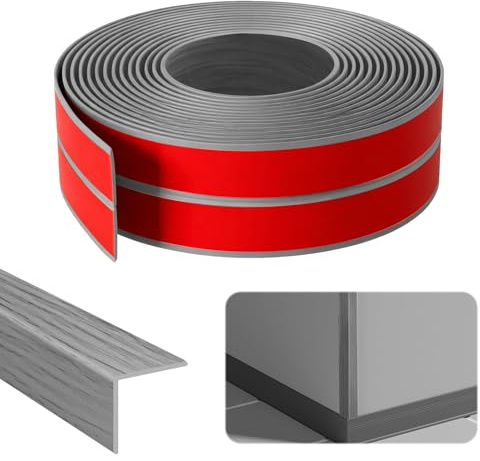 Plinthes autocollantes murales, 2 cm x 2 cm x 12 m, plinthe autocollante d'angle, plinthe flexible en PVC pour la protection des bords, éclisse pour portes, fenêtres, murs (rayure de bois gris)
