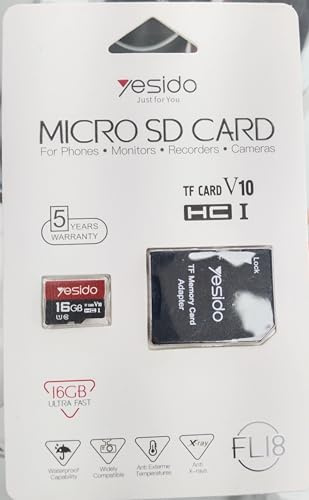 Micro SD Card, 16GB, V10 SDHC Class 10, with TF Memory Card Adapter, for Phones, Monitors, Recorders, Cameras