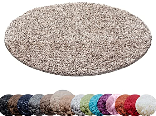 HomebyHome Teppich Rund Hochflor 200 cm Rund - Shaggy Runder Teppich Wohnzimmer Beige Extra Weich und Flauschig - Waschbarer Langflor Teppiche für Schlafzimmer, Küche, Flur - Carpet, Halı, Kilim