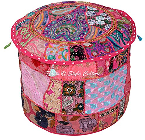 Stylo Culture Baumwolle Patchwork gestickte osmanische Hocker Pouf Abdeckung rosa Blumen