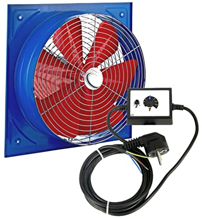 Uzman-Versand KSA-350 Ventilatore assiale/radiale industriale, da parete, 350 mm, con regolazione di velocità, 500 Watt, in metallo, per finestra, bagno, cucina, aerazione industriale, aspirazione