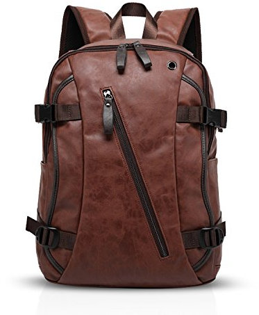 FANDARE Anti-Theft Backpack 14 Inch Laptop Rucksack Business Hiking Travel Student Rucksack Men/Women Waterproof PU Brown
