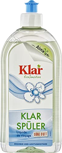 Klar Klarspüler ohne Duft 6 x 500ml I Umweltfreundlicher Spülmaschinen-Klarspüler für kalkfreies Geschirr I Für alle Geschirrspüler geeignet I Frei von synthetischen Duft- & Farbstoffen I Vegan