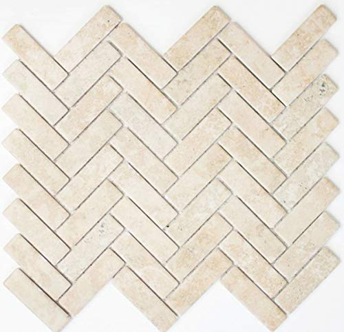 Mosaik Fliese Keramik Fischgrät Steinoptik hellbeige Fliesenspiegel Küche MOS24-SO54_f | 10 Mosaikmatten