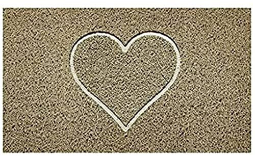 Nicoman Embossed Spaghetti Door Mat Dirt-Trapper Jet-Washable Doormat 70x43cm (Beige, HEART Shape) - Use Indoor or Sheltered Outdoor