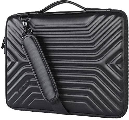 DOMISO 15-15,6 Pouces Imperméable Anti-Choc Housse Pochette de Protection PC Portable avec Bandoulière pour Chromebook/Ultrabook/Netbook/Thinkpad IdeaPad/ASUS/HP/Dell, Noir