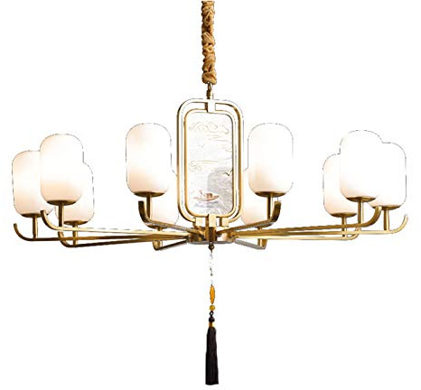 Während Lamp,Retro Vollkupfer Emaille Während Lighting,Neuer Chinesischer Stil Kronleuchter Beleuchtung,Wohnzimmer Teestube Esszimmer Schlafzimmer-Kupfer und glas 98 * 44cm