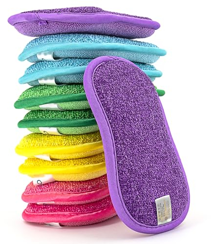 Onutis 10 Éponges Lavables et Réutilisables – Éponge Vaisselle Double Faces en Microfibre - Écologique et Oeko Tex – Cuisine et Salle de Bain - Multicolore - 16 cm X 8 cm