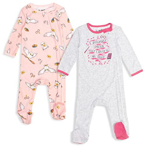 Harry Potter Barboteuses à manches longues pour dormir et jouer, rose/blanc, 0-3 mois, Rose/blanc, 0-3 mois