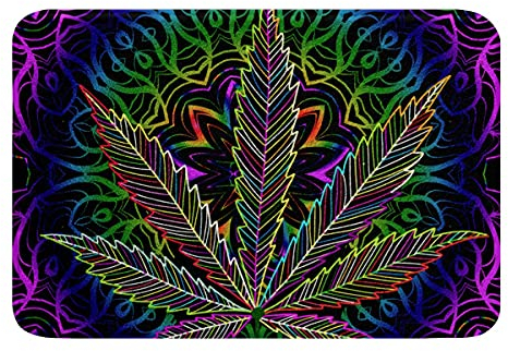 Loussiesd Marihuana Weed Badematte 50x80cm rutschfest Badezimmerteppich Cannabisblätter Wasser absorbierender Kuscheliger Badteppiche für Wanne Dusche Erwachsene Boho Trippy Unkrautblatt Badvorleger