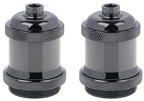 CENPEK 2Pcs E26 E27 Douille De Lampe avec Anneau D'abat-Jour, Support D'ampoule À Vis dans Base Standard Moyenne Rétro Pendentif Ampoule Tenir Cage De Lumière Couvercle-Noir