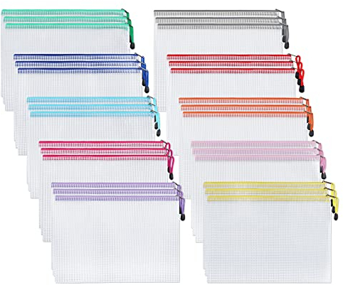Yoassi Dokumententasche A6, 40 Stücke Mesh Kunststoff Reißverschlusstasche, A6 Datei Taschen mit Reißverschluss für Dokumente, Papier, Kosmetika und Reisezubehör