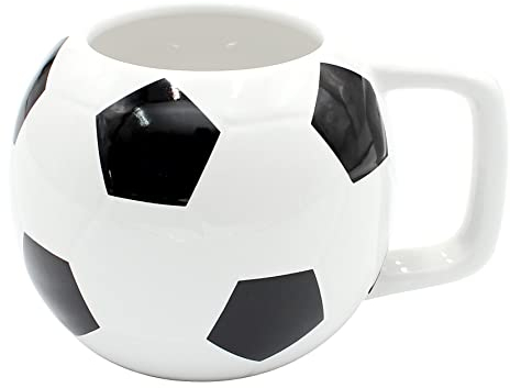 Dekohelden24 Kaffeebecher Kaffeetasse aus Keramik als Fußball - Größe: ca. H/Ø: 10 x 7 cm/Fassungsvermögen: 400ml