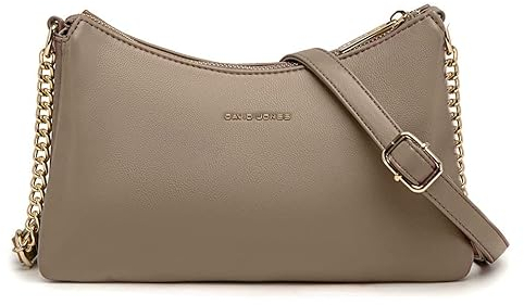 David Jones - Damen Kleine Umhängetasche - Frau Kette Tasche Schultertasche PU Leder Multi Taschen - Handtasche Flache Viele Fächern Crossbody Bag Clutch - Handy Party Abendtasche Mode - Braun Taupe
