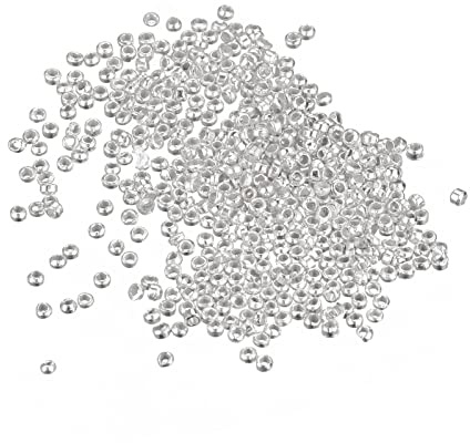 sourcing map 1000Pcs Round Crimp Beads, 2mm Crimp End Spacer Beads Tiny Stoppers for Bracelet Jewelry Making DIY, Silver Tone