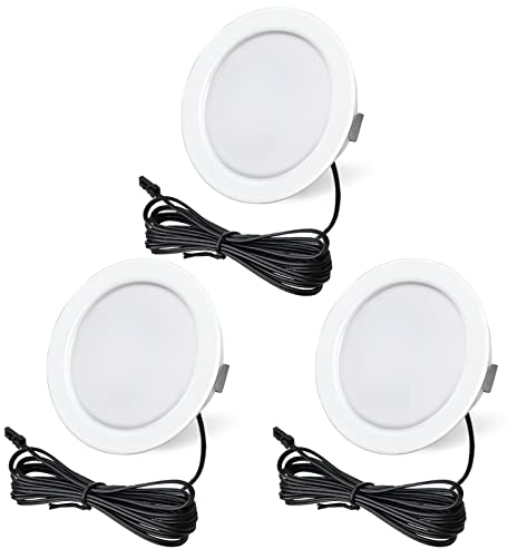 URing 3er Set LED Einbaustrahler 12V 4000K Neutralweiß 3,5W, Flach 300LM Bohrloch 55-58mm und 15mm, Dimmbar Möbeleinbauleuchte Einbauspots Mit 2M Kabel, Weiß