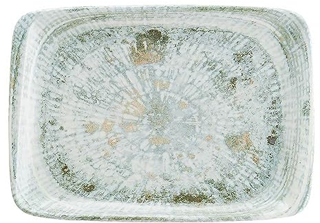 Bonna 2x Odette Olive Moove Platte rechteckig 23x16cm 2cm hoch Grün Weiß Porzellan ODTOLMOV26DT Servierplatten Speiseteller Essteller Geschirr