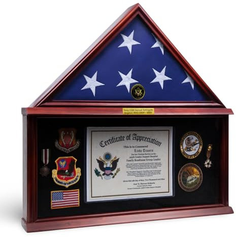 DECOMIL - Großer militärischer Schattenbox-Rahmen, Gedenk-Beerdigungs-Flagge, Vitrine für 12,7 x 22,9 cm, Massivholz mit individuellem Namensschild (Armee) (Armee)