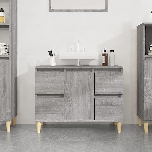 Higsose Armario de Lavabo Madera Contrachapada Gris Sonoma 80x33x60 cm Mueble Cajonera (No Está Incluido con Cajon)