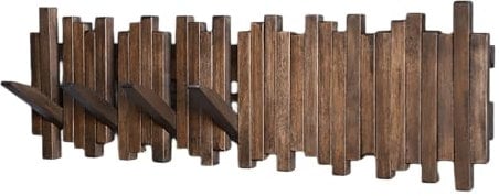 GOGREEBELL Klaviergarderobe aus Naturholz, Wandmontage, Wandmontage, herunterklappbarer Wandhaken, 7 Haken, Eingangs-Wandkunsthaken, aus Akazienholz (Wachs, ölgefärbt, Walnussfarbe). Wandkunst